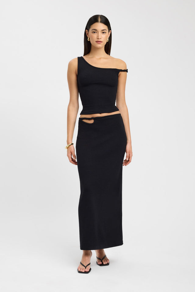 side Finn Top Kookai Fitted Thick strap Asymmetry black womens-singlets 