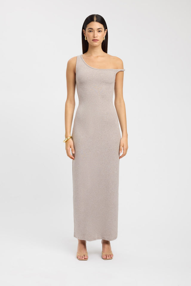 front Finnie Dress Kookai Bodycon Maxi Fitted Asymmetry grey womens-dresses 