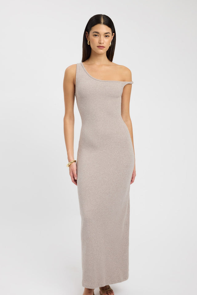 side Finnie Dress Kookai Bodycon Maxi Fitted Asymmetry grey womens-dresses 