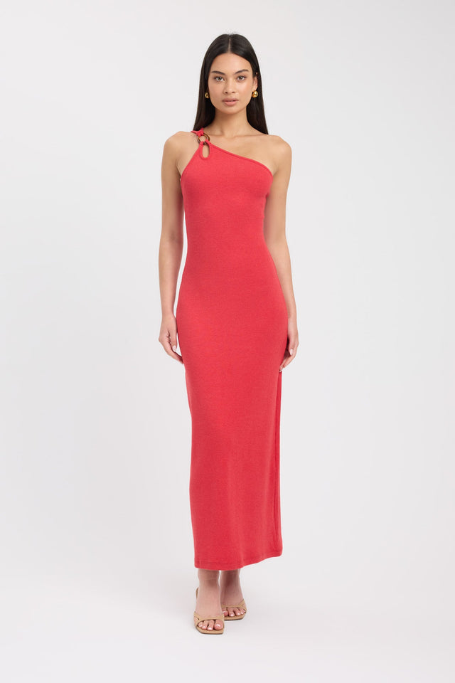 side Tawney Dress Kookai Bodycon Maxi Fitted Asymmetry brown womens-dresses 