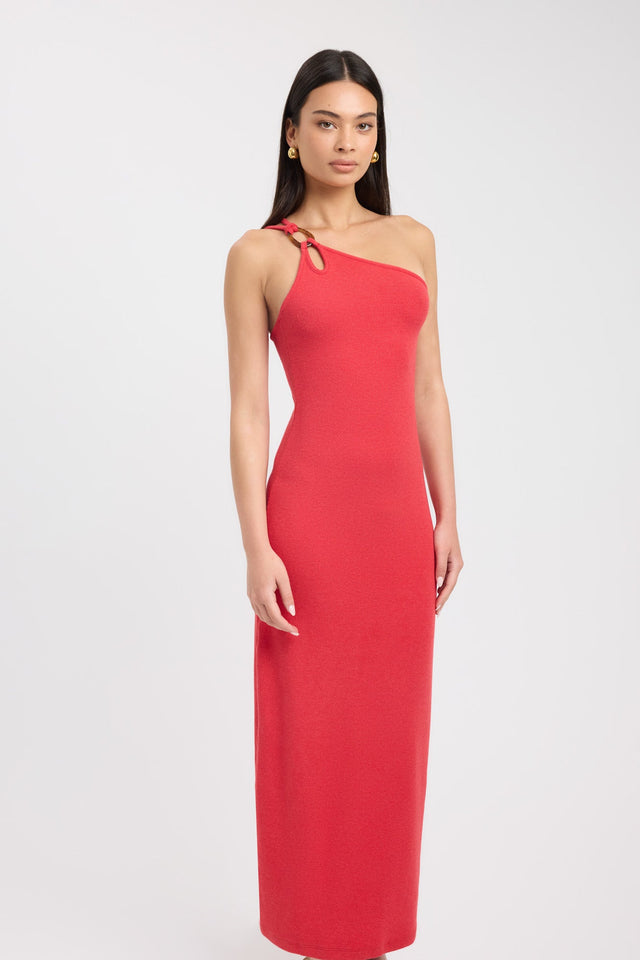front Tawney Dress Kookai Bodycon Maxi Fitted Asymmetry brown womens-dresses 