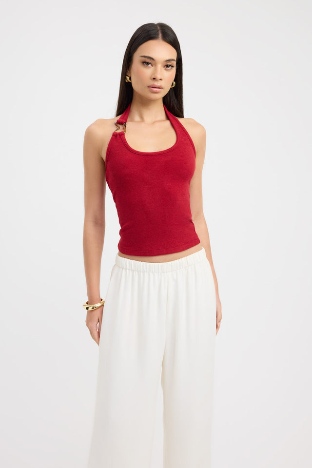 side Casper Tank Kookai Fitted Scoop beige womens-singlets 