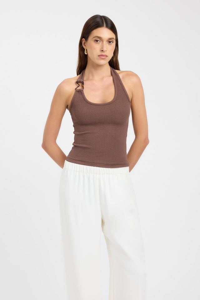 front Casper Tank Kookai Fitted Thick strap Scoop grey womens-singlets 