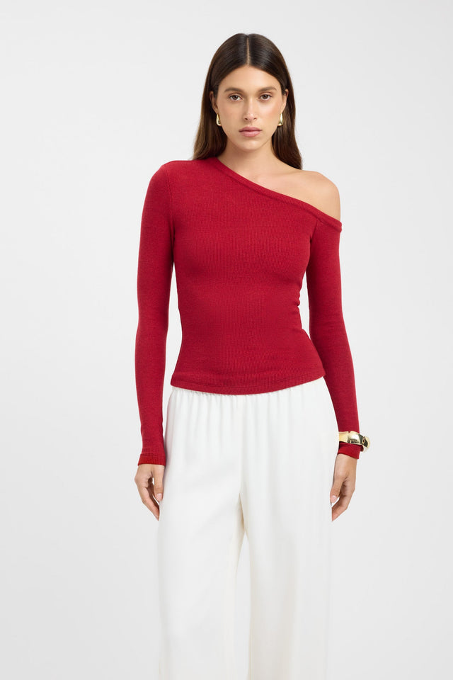 front Tampa Long Sleeve Top Kookai Fitted Asymmetry Long sleeve Womens-Blouse 