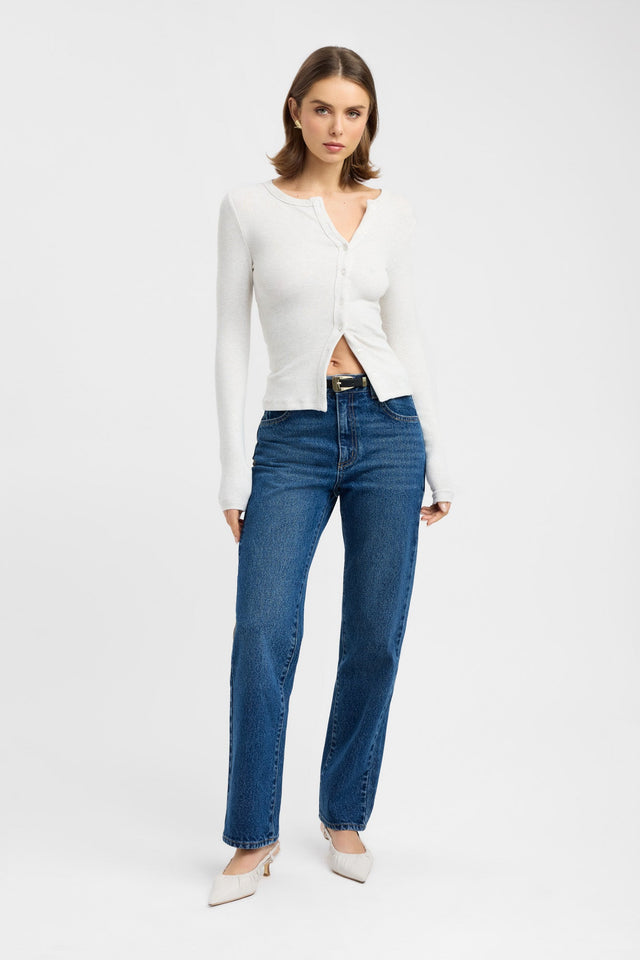 side Bec Button Long Sleeve Top Kookai Fitted Roundneck Long sleeve Womens-Blouse 