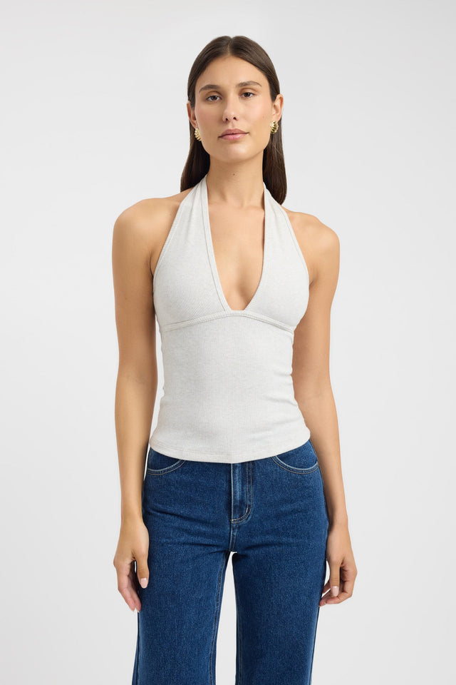 front Caity Tank Kookai Fitted Plungeneck Sleeveless Womens-Blouse 