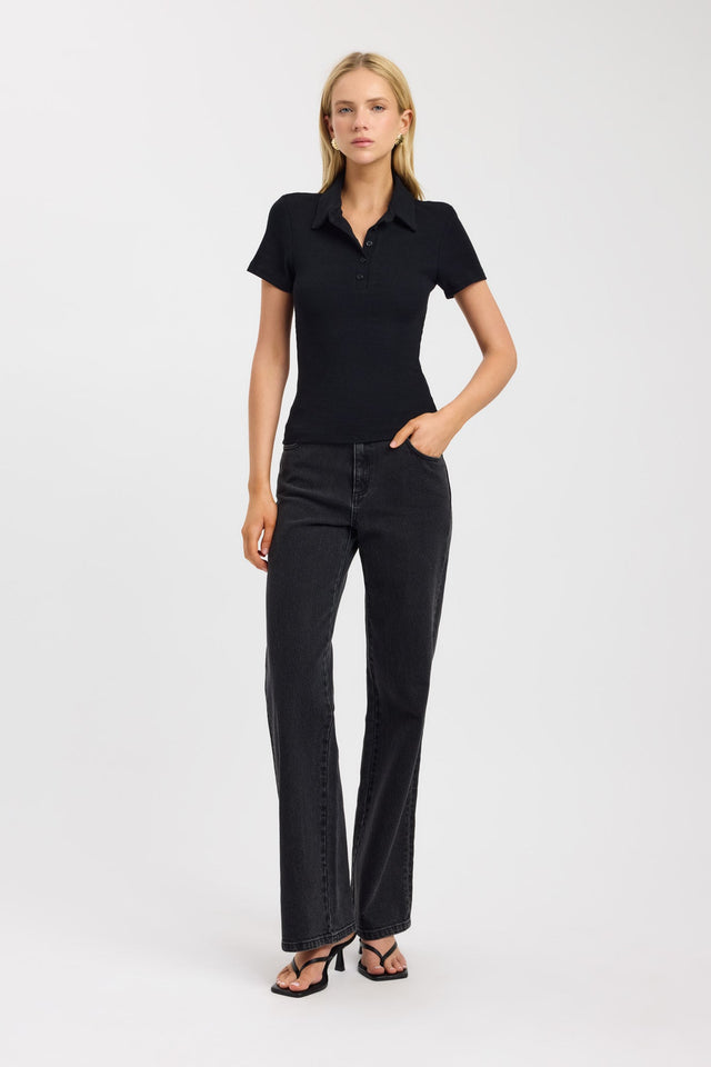 front Myles Polo Top Kookai Fitted V-neck Short sleeves Womens-Blouse 