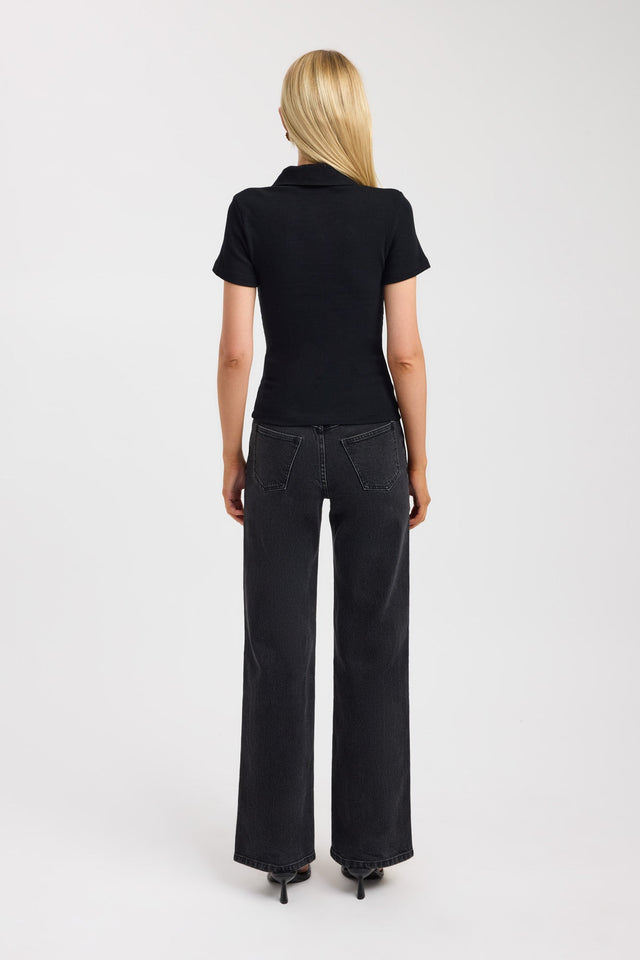 back Myles Polo Top Kookai Fitted V-neck Short sleeves Womens-Blouse 