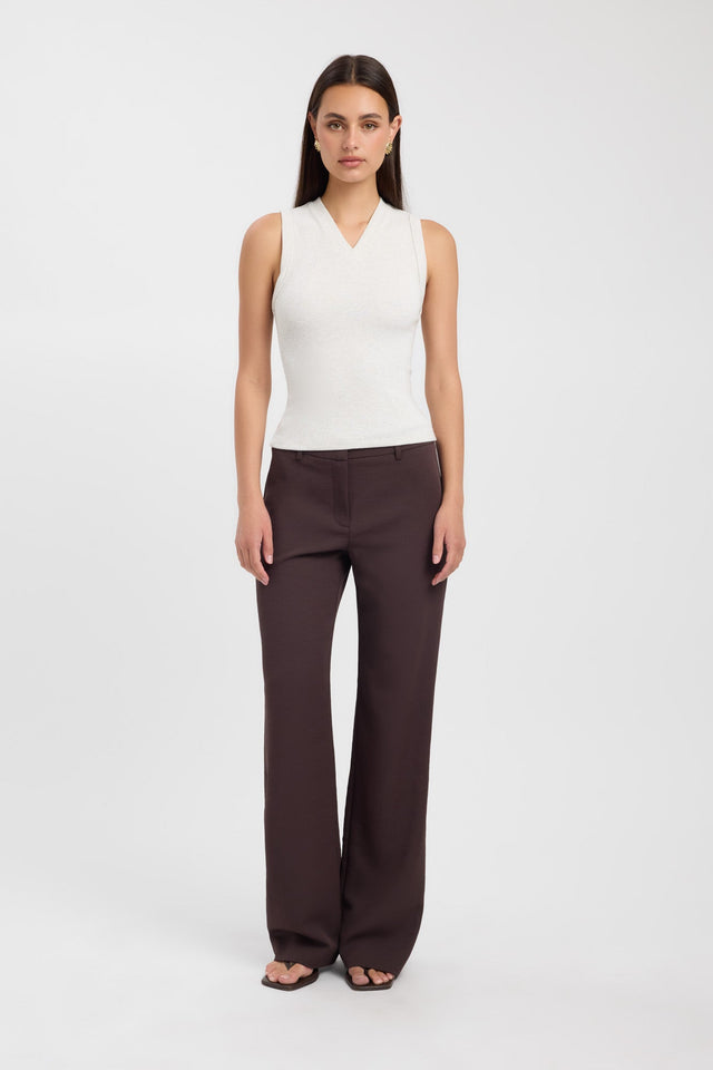 side Darcy Vee Tank Kookai Fitted V-neck Sleeveless Womens-Blouse 