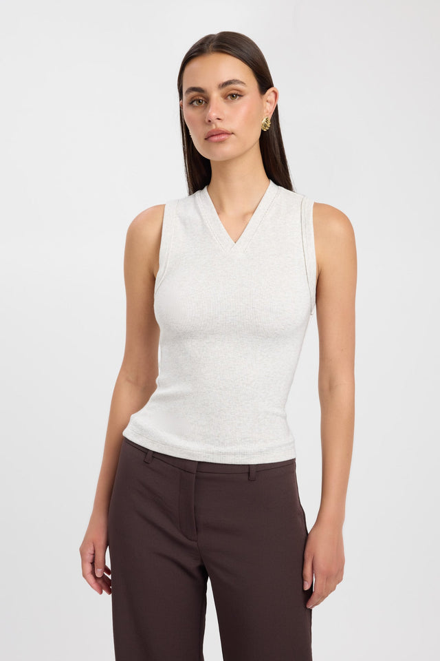 front Darcy Vee Tank Kookai Fitted V-neck Sleeveless Womens-Blouse 