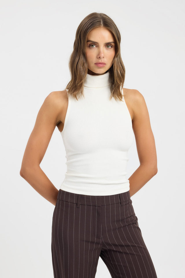 front Callie Core Tank Kookai Fitted Highneck Sleeveless Womens-Blouse 