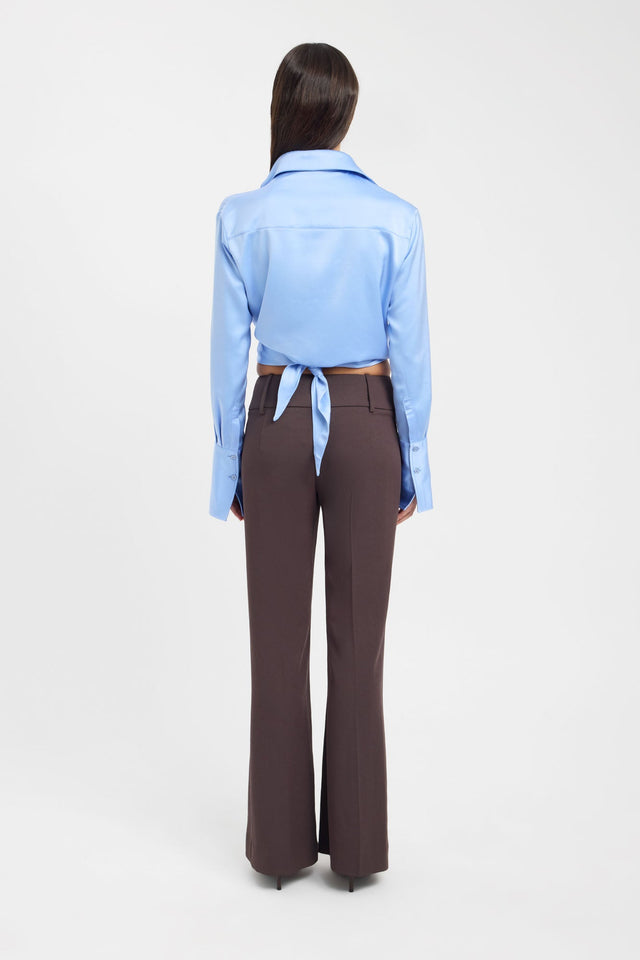 Featuring the Palermo Shirt womens-blouse in light blue with fitted v-neck and full straight sleeves back