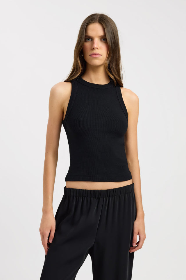 front Monogram Racer Tank Kookai Fitted Round womens-singlets 