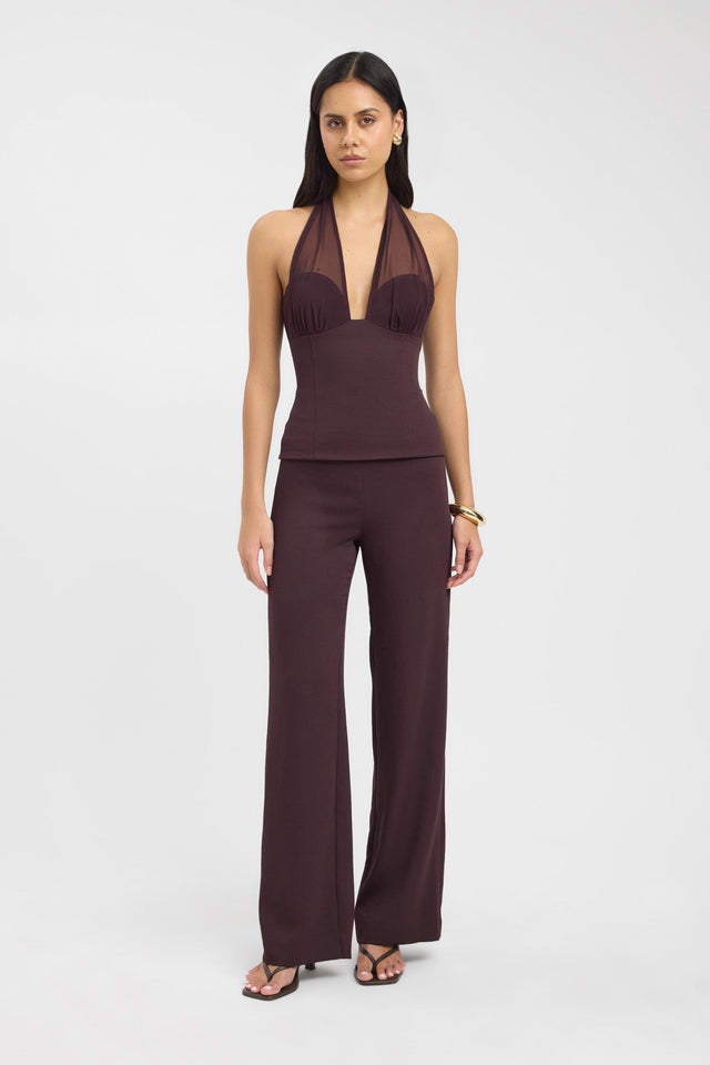 side Oyster Mesh Top Kookai Fitted Plungeneck Sleeveless Womens-Blouse 