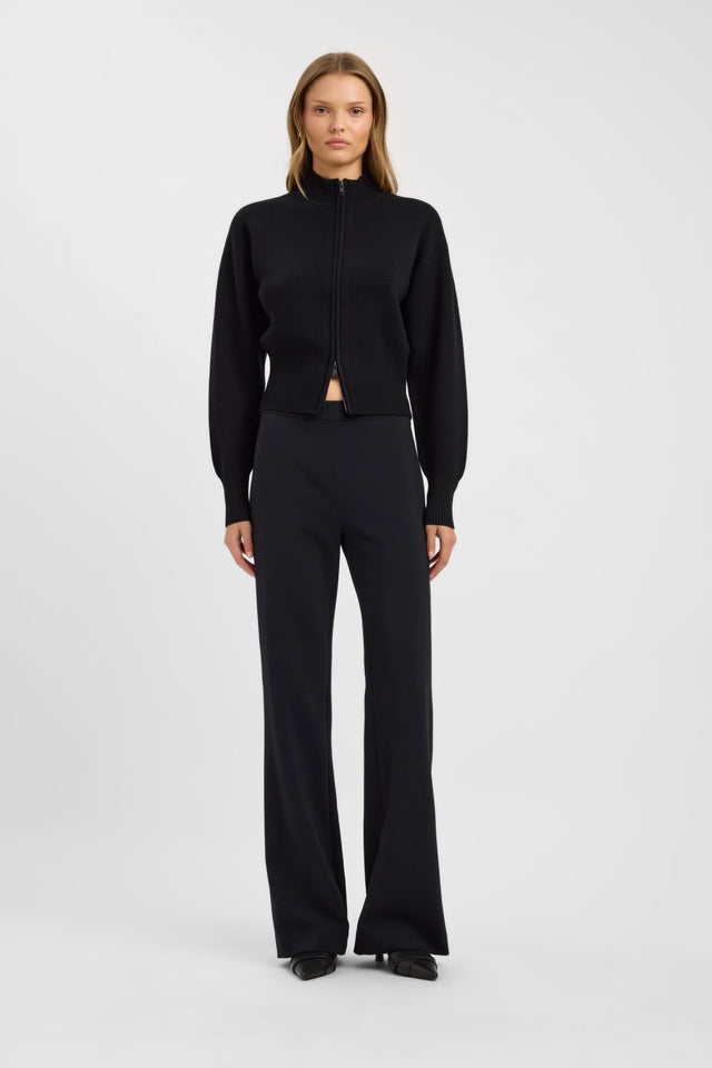 Showcasing the Dalton Zip Cardigan womens-jumpers with high-neck, fitted silhouette in black front