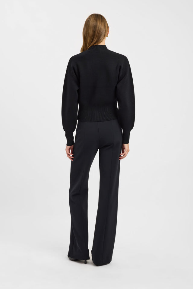Displaying the Dalton Zip Cardigan womens-jumpers with high-neck, fitted cut in black back
