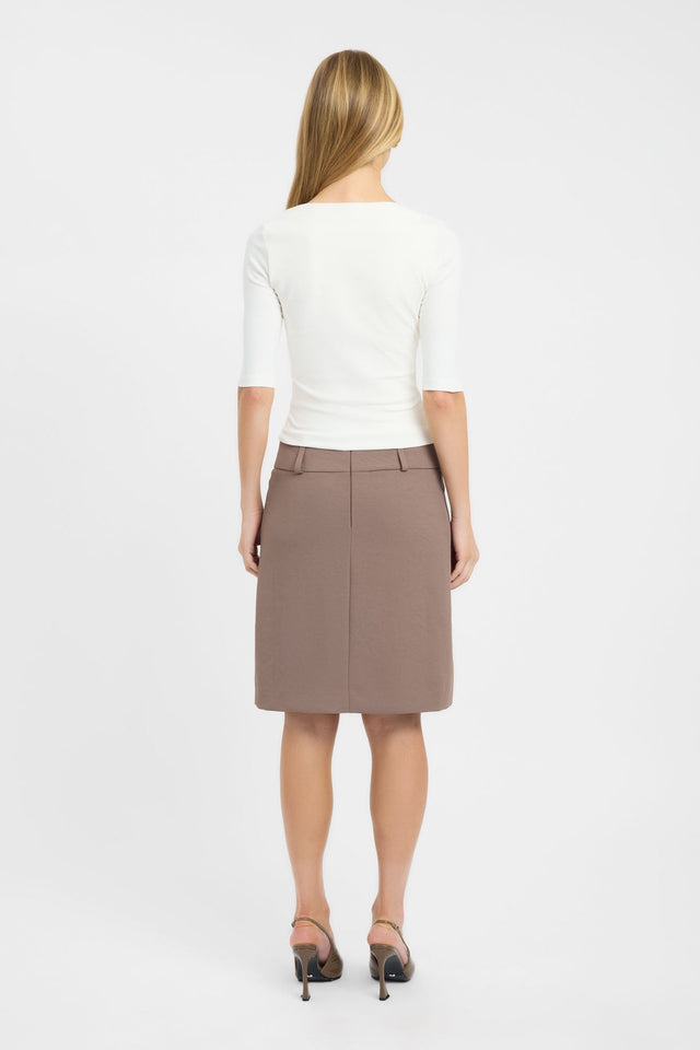 Crafted with the Davie Top womens-blouse in ivory featuring fitted silhouette, v-neck, and half sleeves back