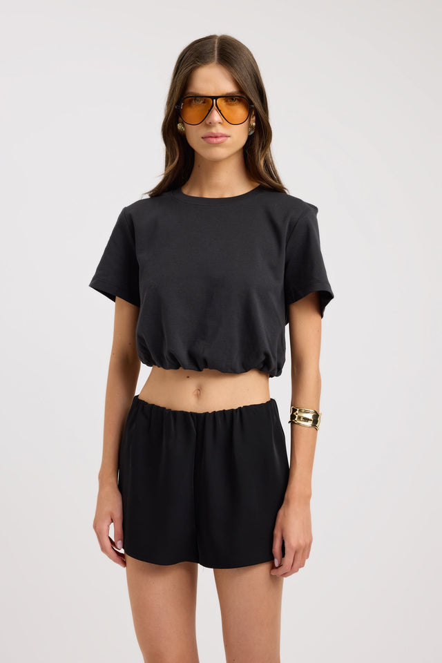 front Dusk Cropped Tee Kookai Relaxed Roundneck Short sleeves Womens-Blouse 