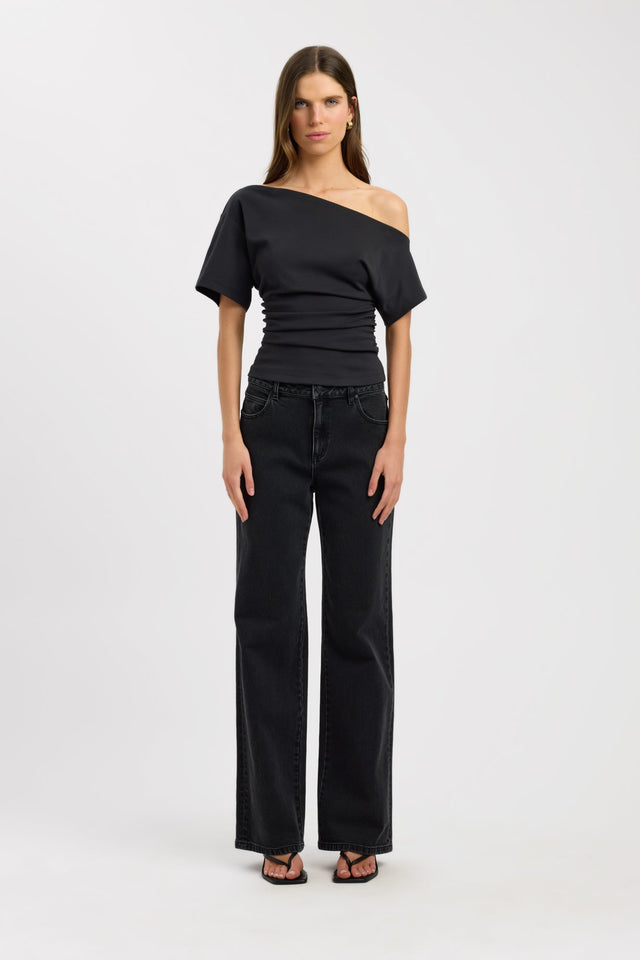 front Nova Off Shoulder Tee Kookai Fitted Asymmetry Short sleeves Womens-Blouse 