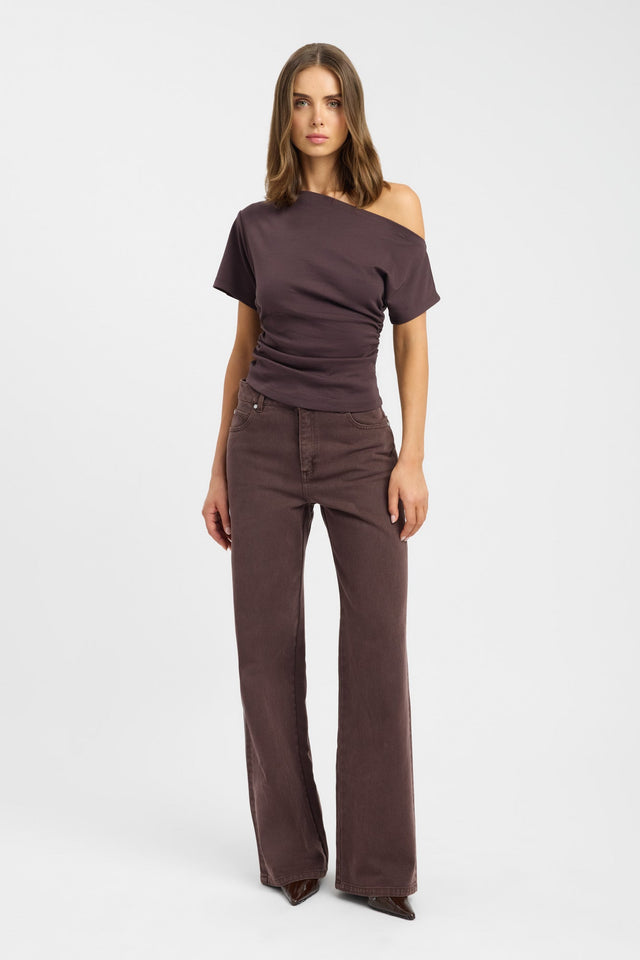 front Nova Off Shoulder Tee Kookai Fitted Asymmetry Short sleeves Womens-Blouse 