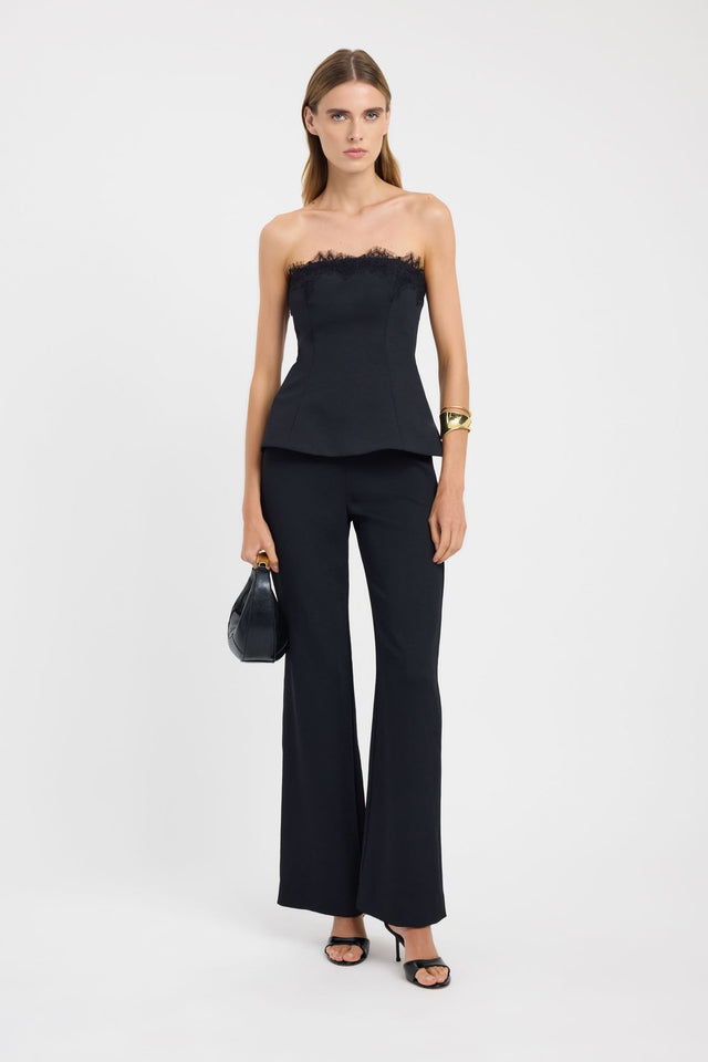 Designed with the Ariel Strapless Lace Top womens-blouse in black with fitted straight neckline and sleeveless cut on-body