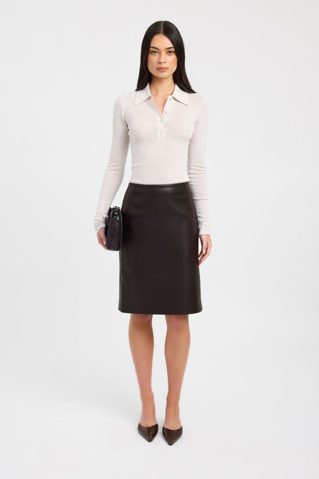 Showcasing the Jackson Button Up Top womens-blouse in ivory fitted v-neck with full straight sleeves on-body