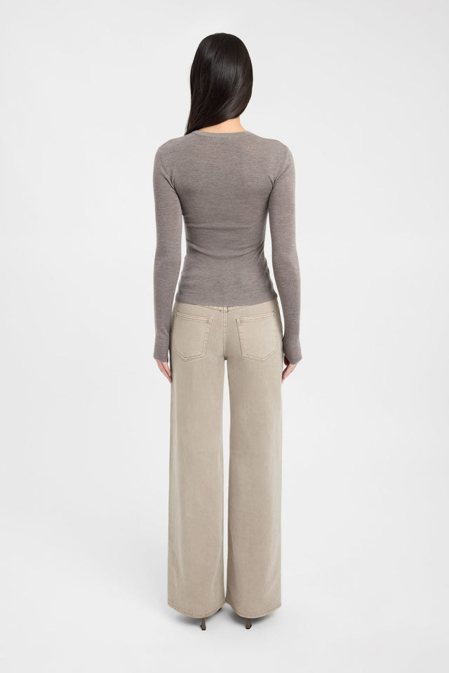 Designed with full sleeves, the Jackson Crew Neck Top womens blouse in rosy brown fitted silhouette back
