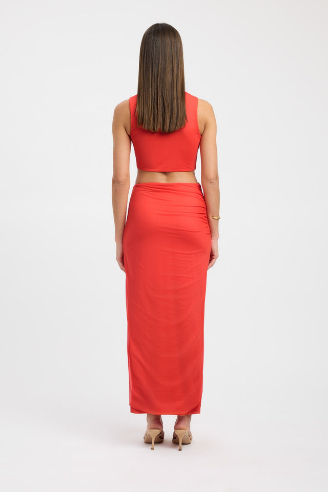 front Bolt Cut Out Dress Kookai Straight Maxi Fitted Squareneck white womens-dresses 