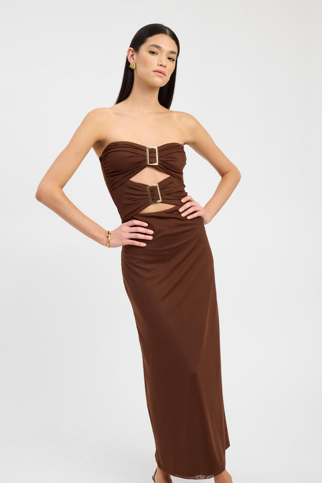 product Bolt Buckle Dress Kookai Straight Midi Relaxed Asymmetry white womens-dresses 