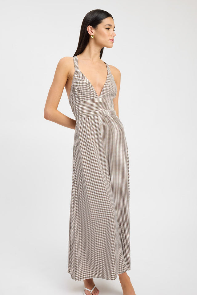 side Brady Vee Dress Kookai Aline Maxi Relaxed Plungeneck brown womens-dresses 