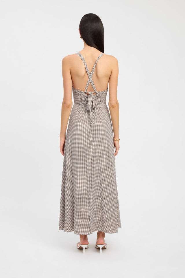 back Brady Vee Dress Kookai Aline Maxi Relaxed Plungeneck brown womens-dresses 
