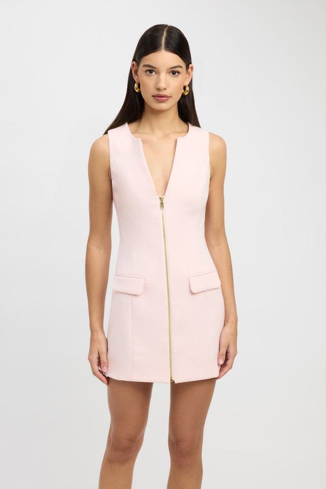 front Alto Mini Dress Kookai Straight Knee length Fitted Plungeneck white womens-dresses 