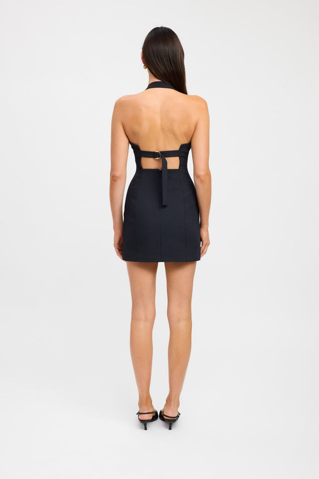 back Ariel Buckle Halter Dress Kookai Bodycon Mini Fitted Squareneck black womens-dresses 