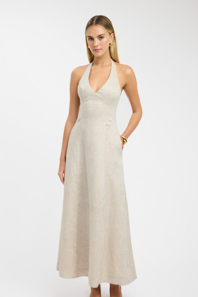 front Tahiti Halter Maxi Dress Kookai Fit-and-flare Maxi Relaxed Plungeneck white womens-dresses 