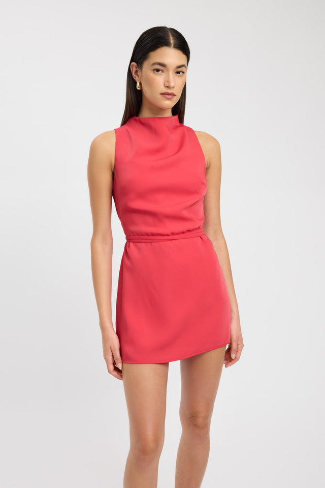 side Maria Cowl Mini Dress Kookai Straight Mini Fitted Cowlneck coral womens-dresses 