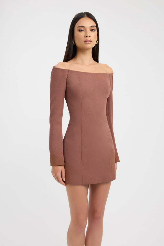 side Oyster Long Sleeve Mini Dress Kookai Bodycon Mini Fitted Straight beige womens-dresses 