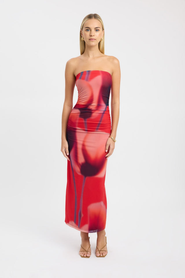 side Flora Strapless Dress Kookai Bodycon Maxi Fitted grey womens-dresses 