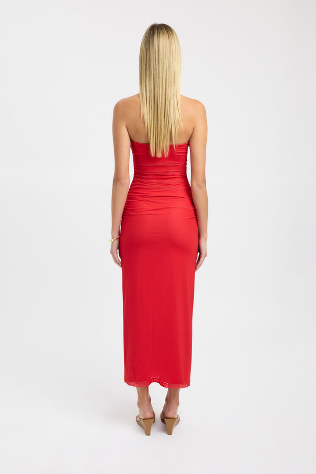 back Flora Strapless Dress Kookai Bodycon Maxi Fitted grey womens-dresses 