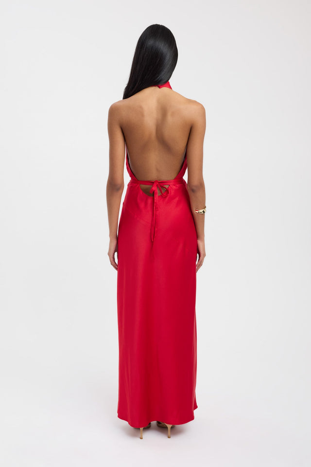 back Palermo Halter Maxi Dress Kookai Straight Maxi Fitted Cowlneck brown womens-dresses 