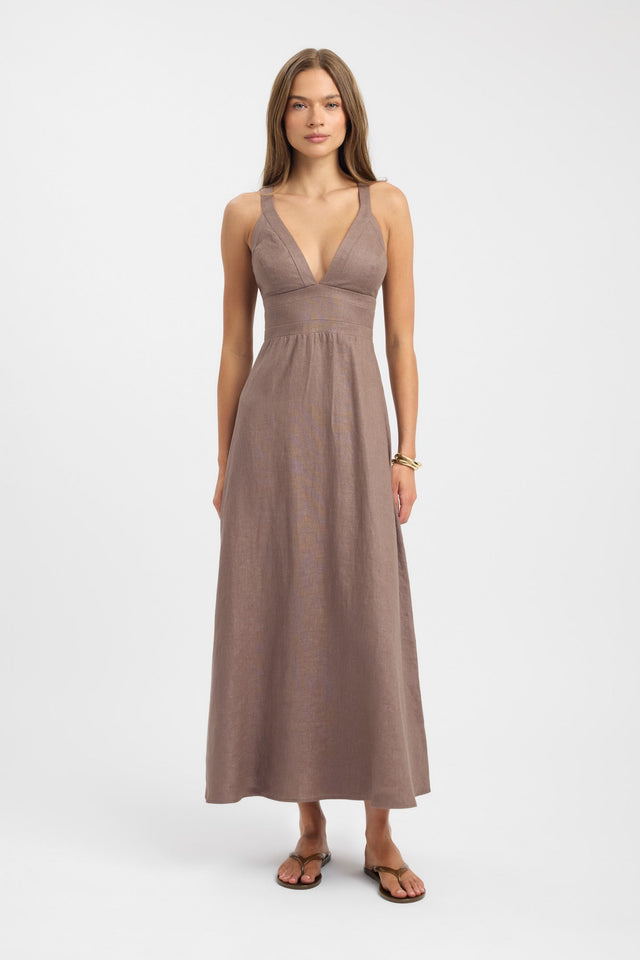 front Palm Vee Maxi Dress Kookai Fit-and-flare Maxi Fitted V-neck womens-dresses 