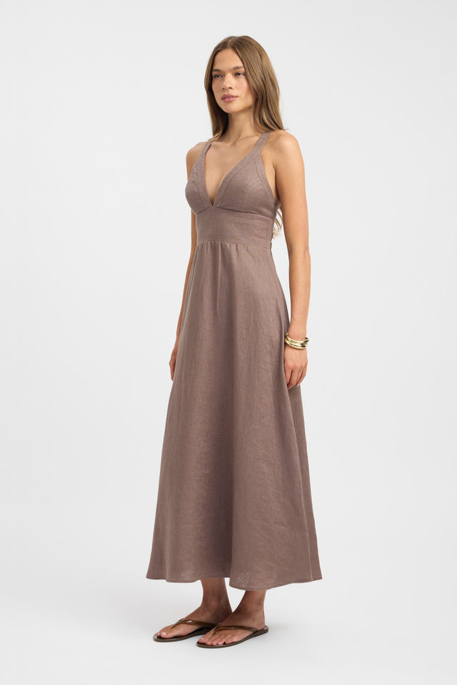 side Palm Vee Maxi Dress Kookai Fit-and-flare Maxi Fitted V-neck womens-dresses 