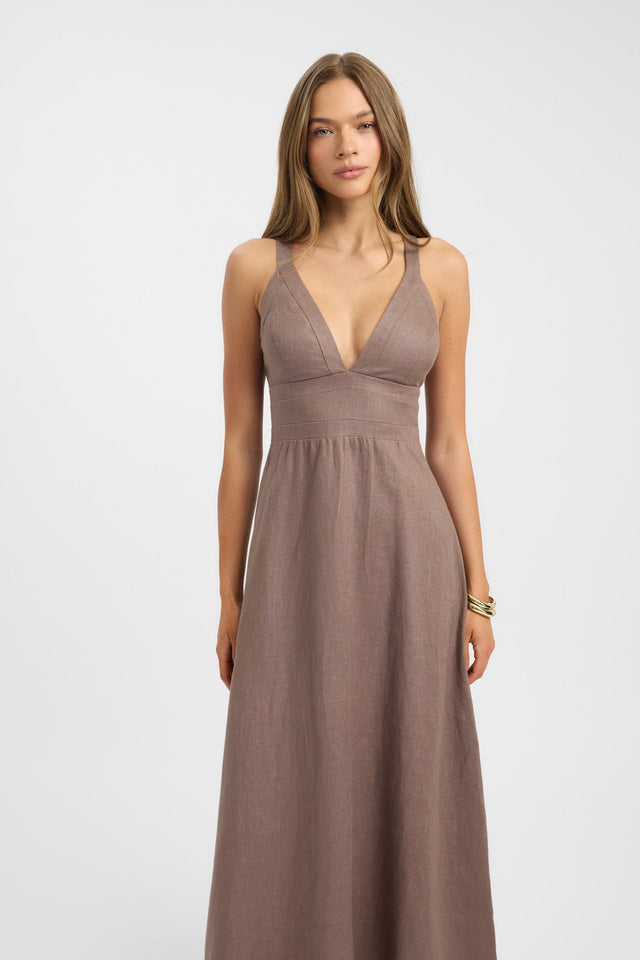 front Palm Vee Maxi Dress Kookai Fit-and-flare Maxi Fitted V-neck womens-dresses 