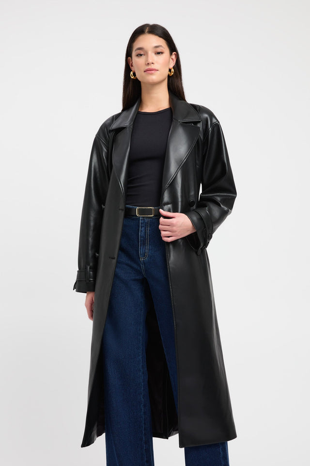 front Phoenix Trench Coat Kookai Long sleeve Biker Full length white womens-coats-and-jackets 
