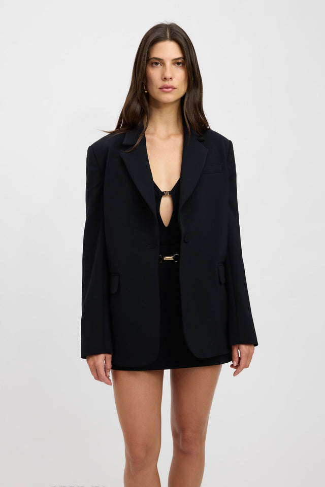 front Alto Curved Blazer Kookai Long sleeve Blazer Full length black womens-coats-and-jackets 