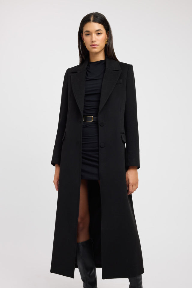 front Vienna Core Coat Kookai Long sleeve Overcoat Full length black womens-coats-and-jackets 