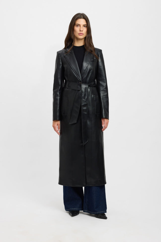 front Phoenix Trench Kookai Long sleeve Trench-coat Full length black womens-coats-and-jackets 