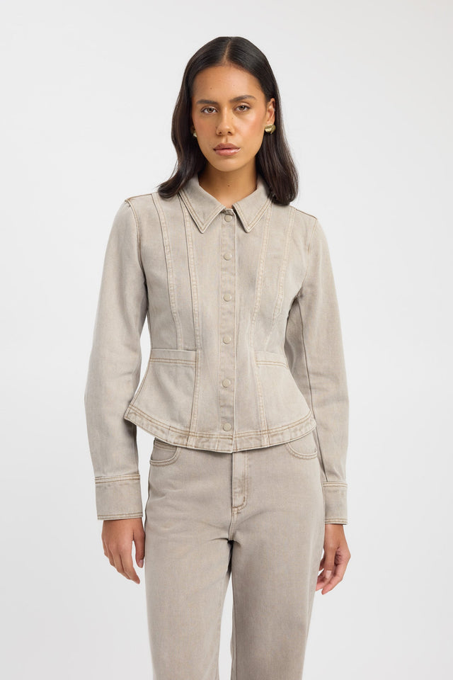 front Kai Snap Jacket Kookai Long sleeve Denim Short brown womens-coats-and-jackets 