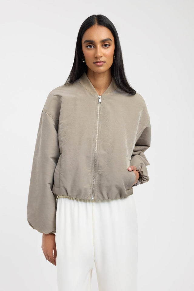 front Kora Bomber Kookai Long sleeve Bomber Short brown womens-coats-and-jackets 