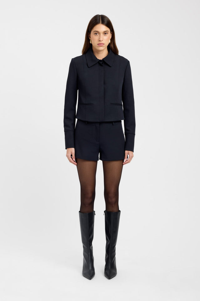 side Ariel Curve Jacket Kookai Long sleeve Regular Short darkblue womens-coats-and-jackets 