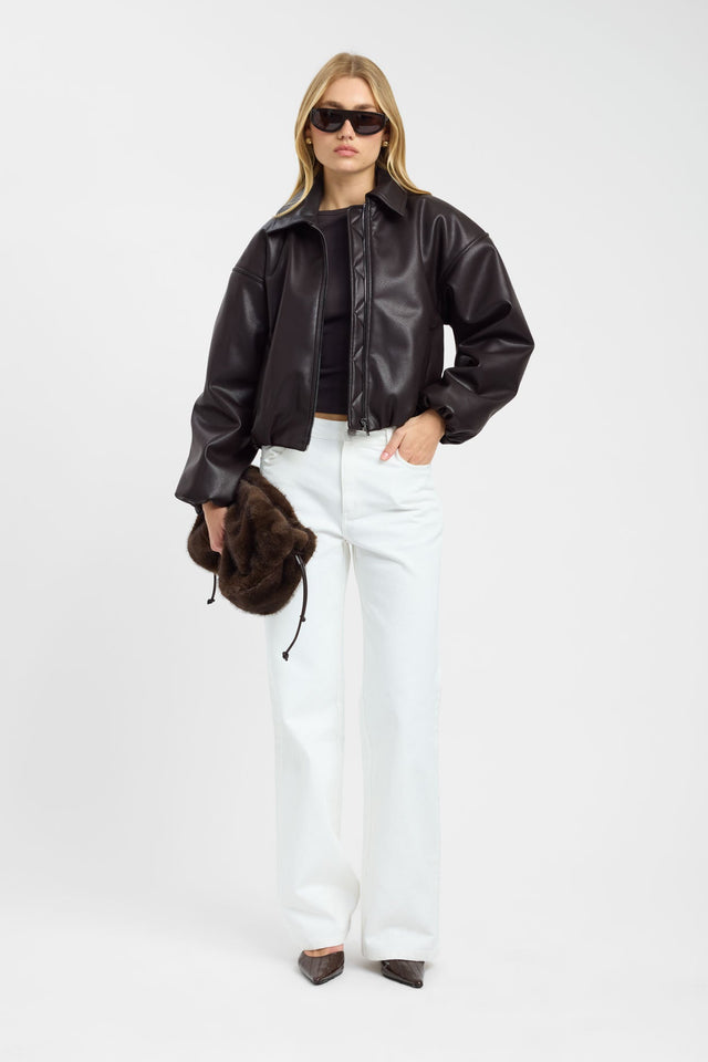 Featuring the Heavy Phoenix Bomber Jacket in womens coats and jackets with full puffed sleeves and short oversized fit in black on-body